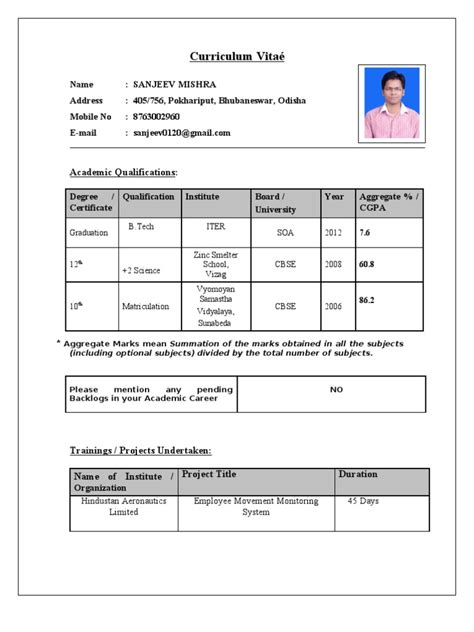 Bsc fresher resume format download